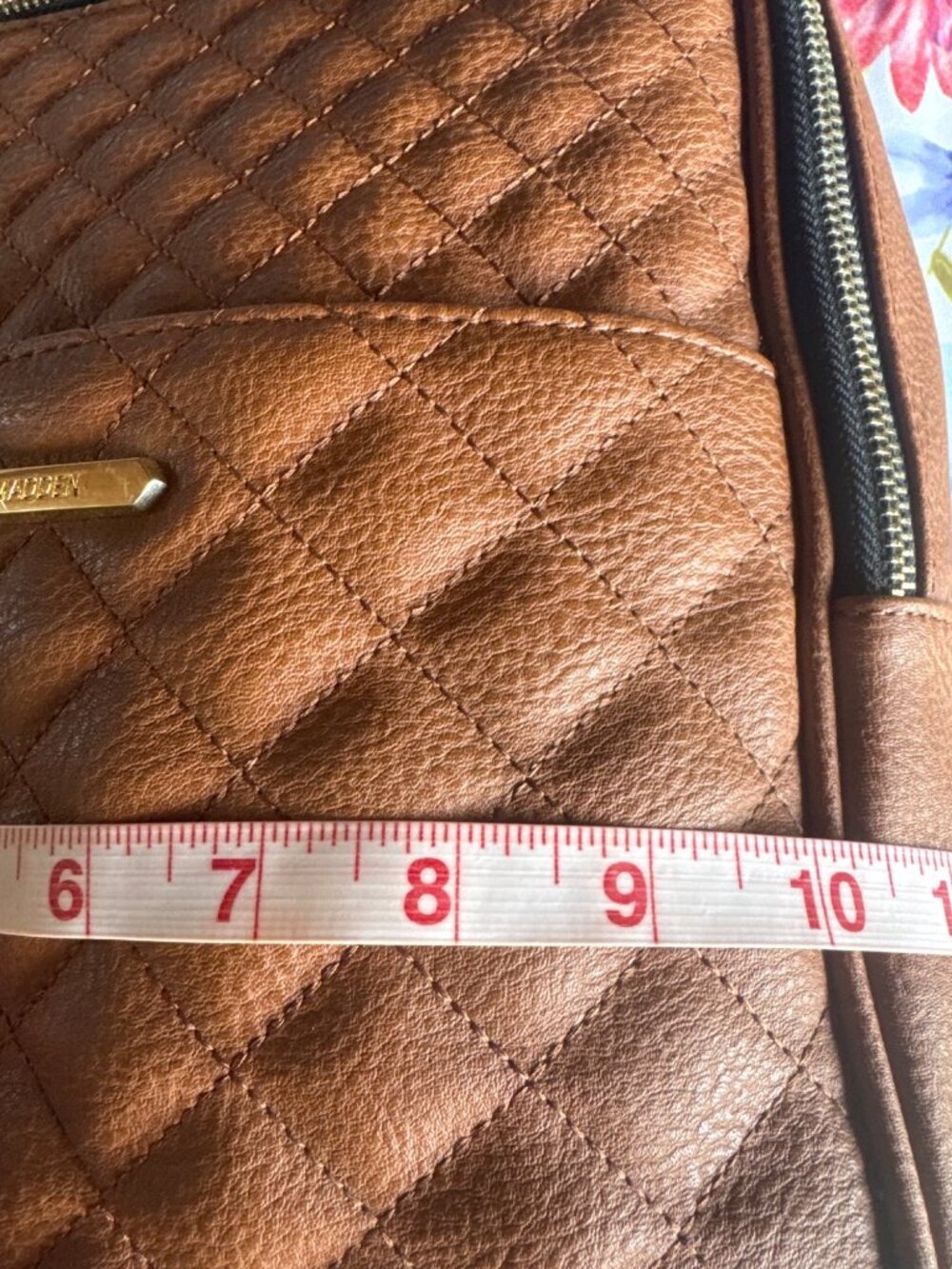 Steve Madden Quilted Cognac Faux Leather Mini Backpack Travel Work Quiet Luxury - Picture 8 of 14